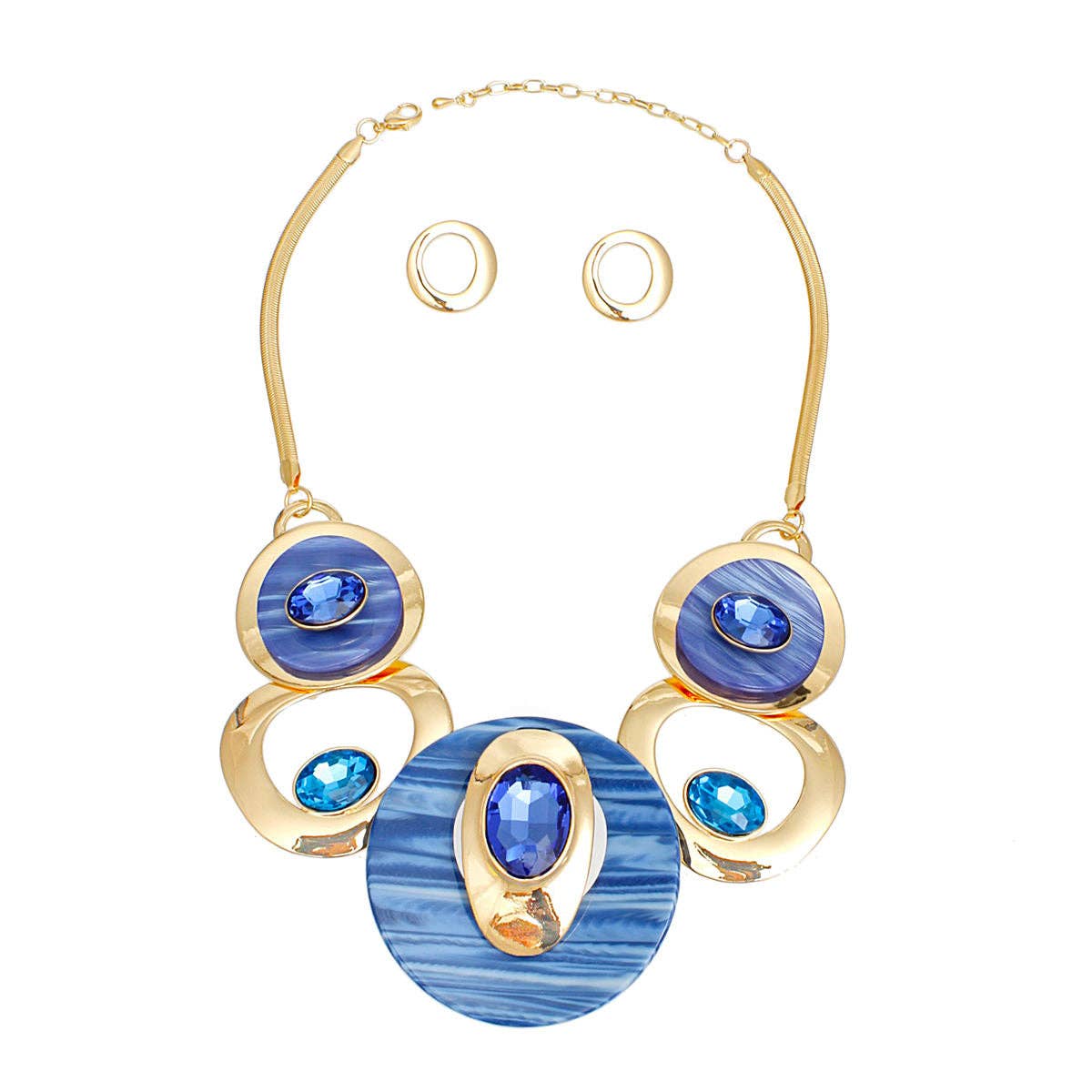 Necklace Gold Blue Circular Bib for Women for wholesale on Faire1