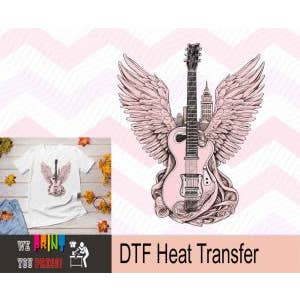 Pink Angel Wing med guitar DTF for engroshandel hos DTF Tee