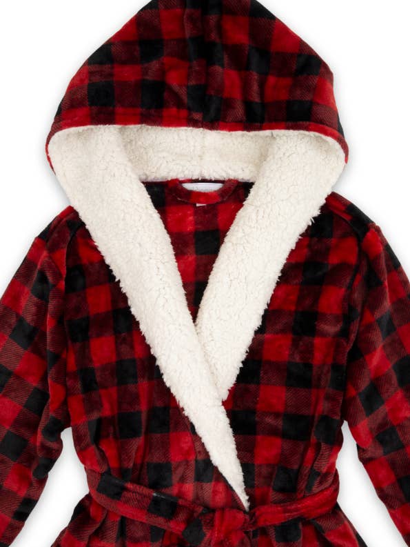 Weddingstar Inc. - Wholesale Robe - Women's - Women's Fluffy Plush Robe With Hood- Buffalo Plaid