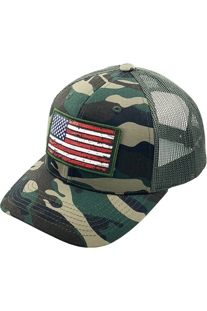 Hana - Wholesale Trucker Hat - Women's - Flag Flat UV Print Patch Mesh Back American Flag Ballcap1