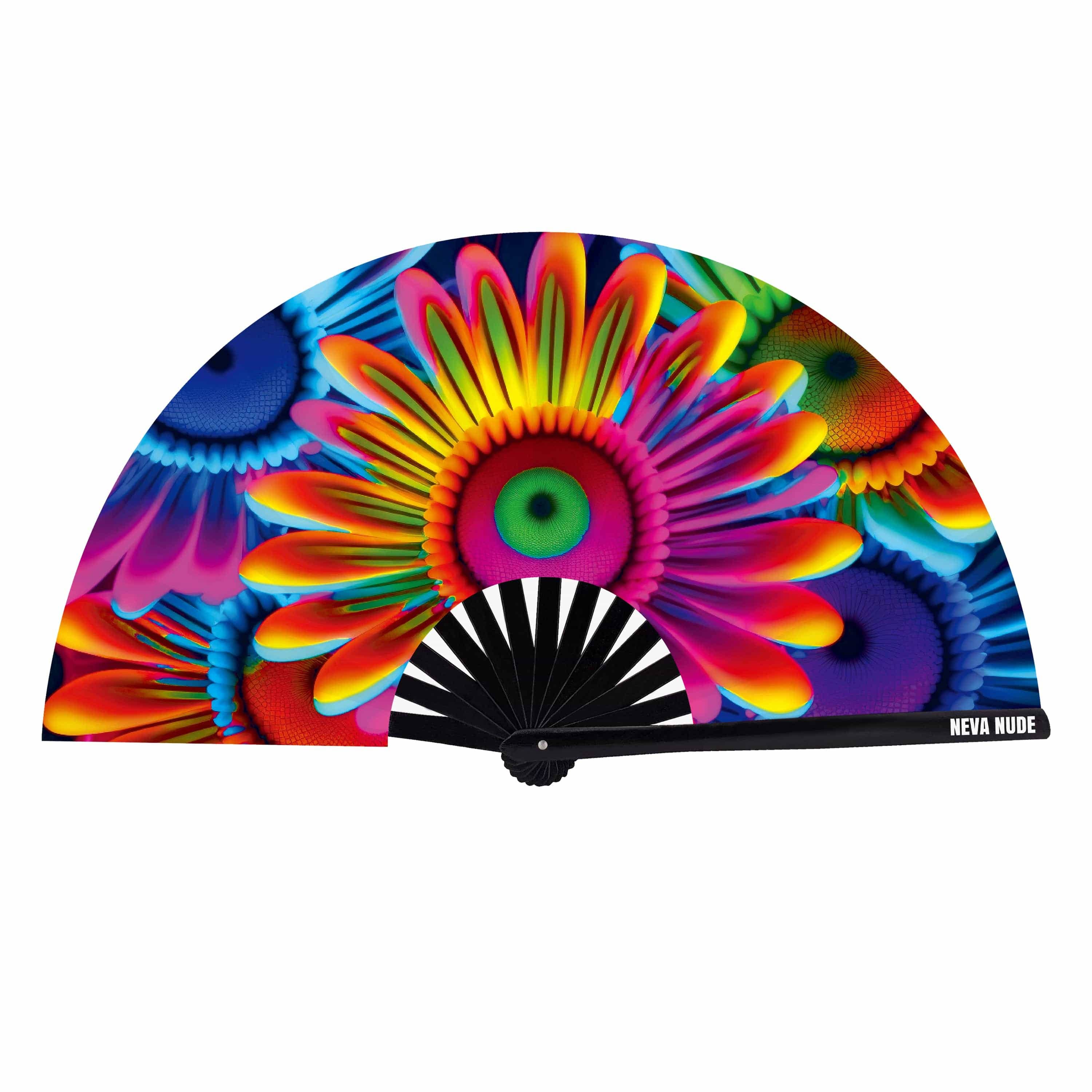 Neon Carnival Daisy Blacklight Folding Fan for wholesale on Faire3