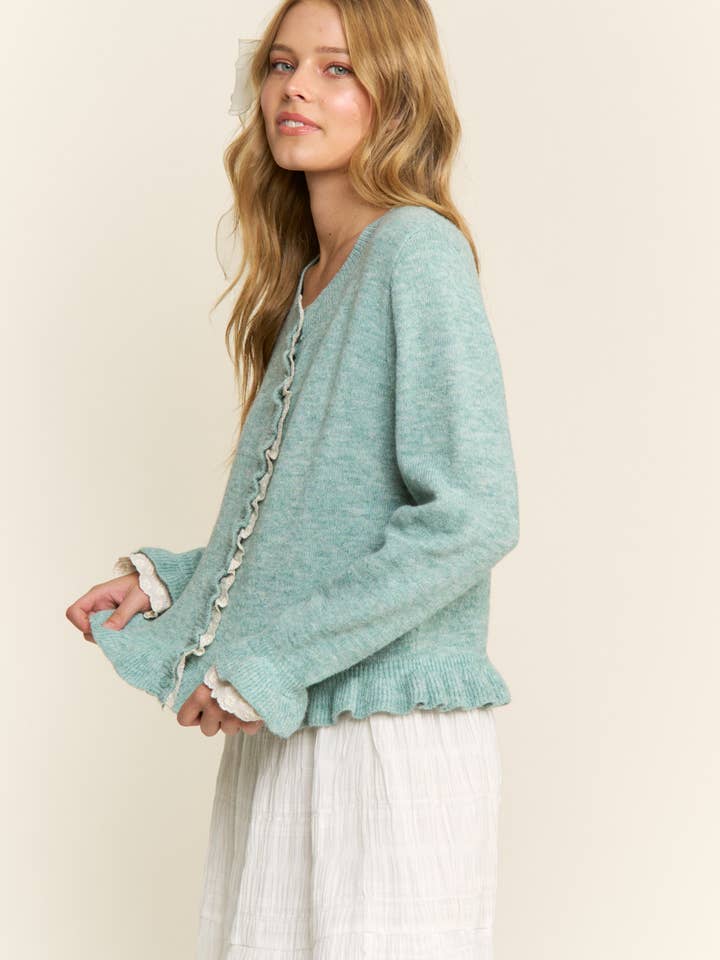 CANDESCENT - Wholesale Cardigan - Women's - Lace Trim Ruffle Hem Cardigan17