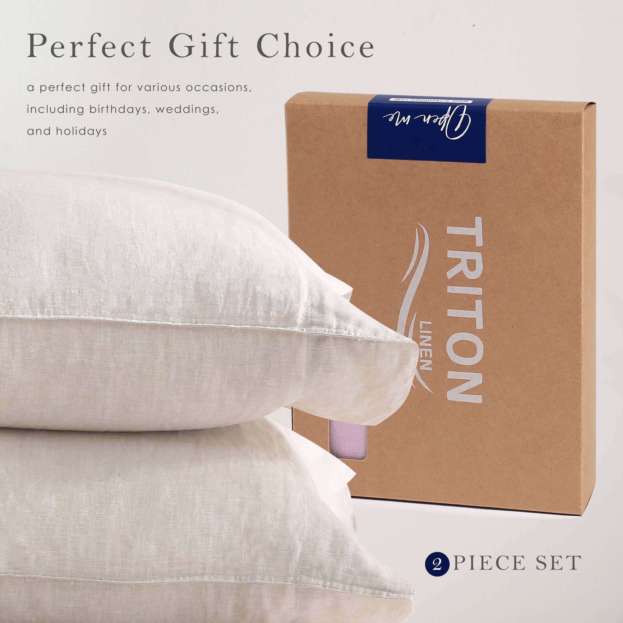 Triton Linen - Wholesale Bedding Pillowcase/Sham - 100% Pure French Linen Pillowcase Set (Set of 2) - Natural5