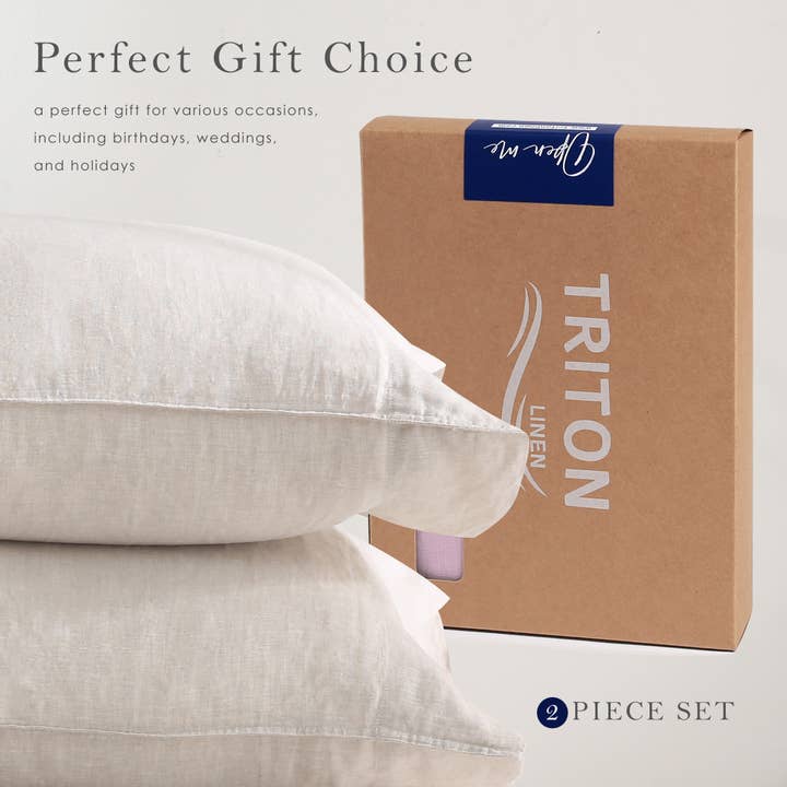 Triton Linen – wholesale Bedding pillowcase/sham – 100% Pure French Linen Pillowcase Set (Set of 2) - Natural5