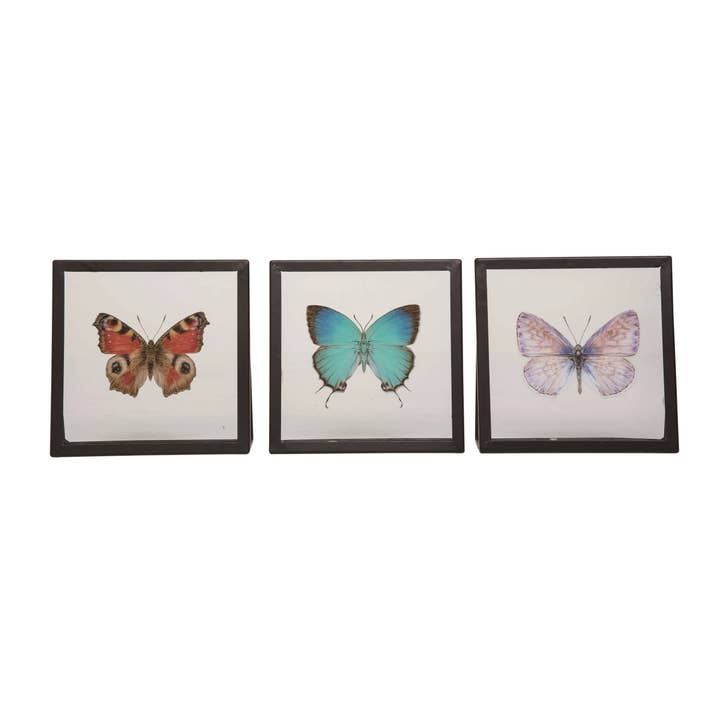 Transpac - Wholesale Decorative Tabletop Object - CLOSEOUT Transpac /Glass Butterfly Frame Decor Set Spring