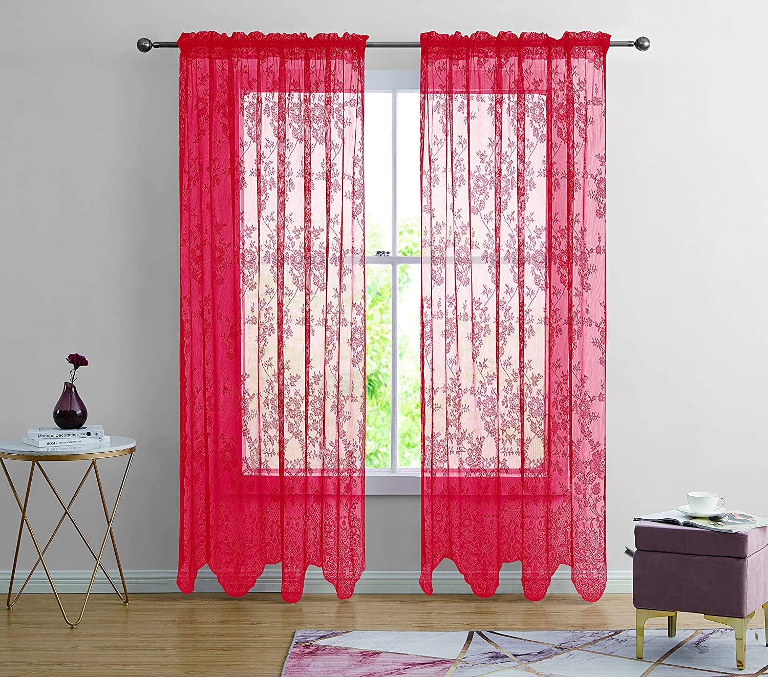 Jenin Home Furnishing Inc - Wholesale Curtain - 2pc Alison Sheer Flower Floral Lace Rod Pocket Curtain Panel7