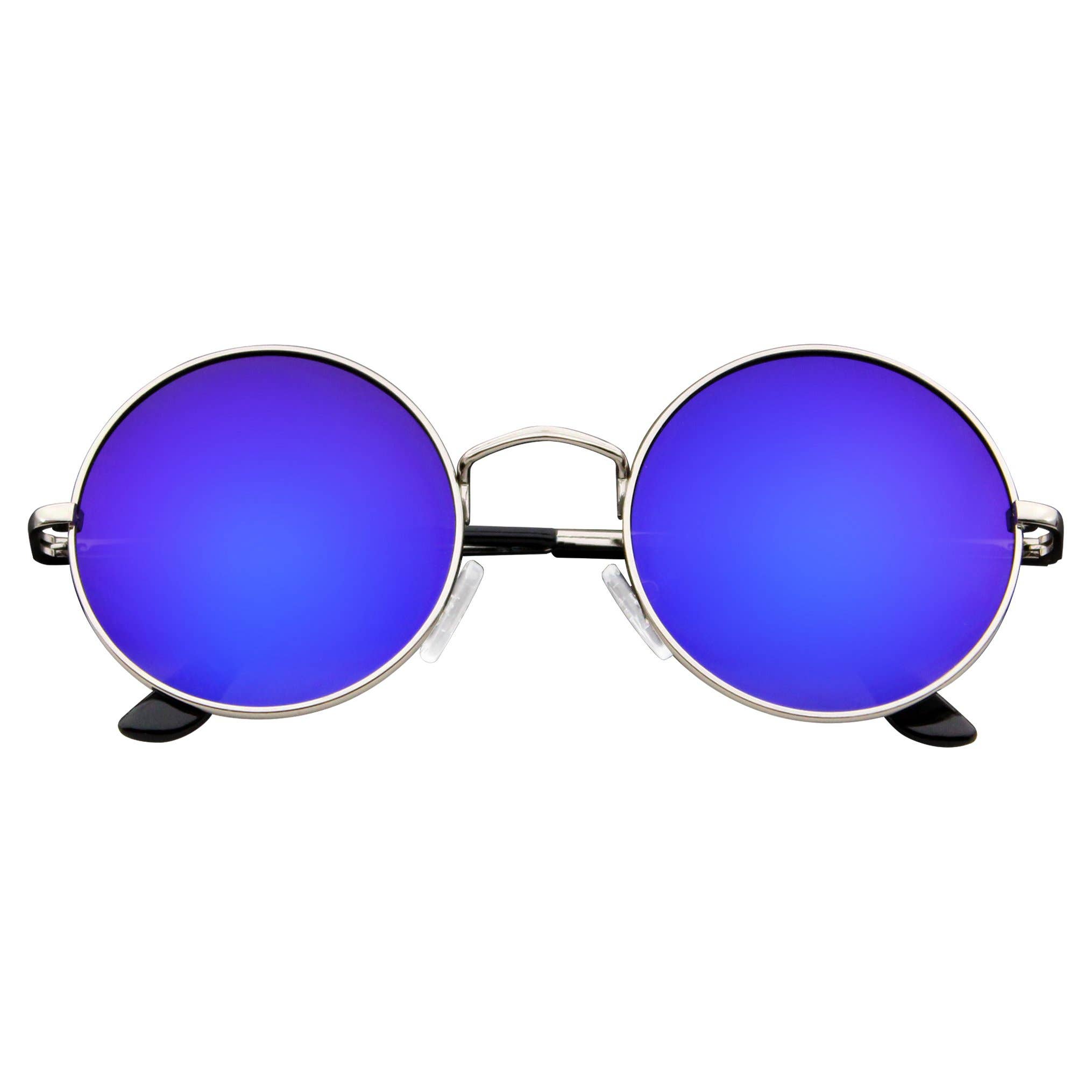 Round Sunglasses for Women Mirrored Vintage Retro Hippy Ibiza Festival Blue Green Circle Lens 