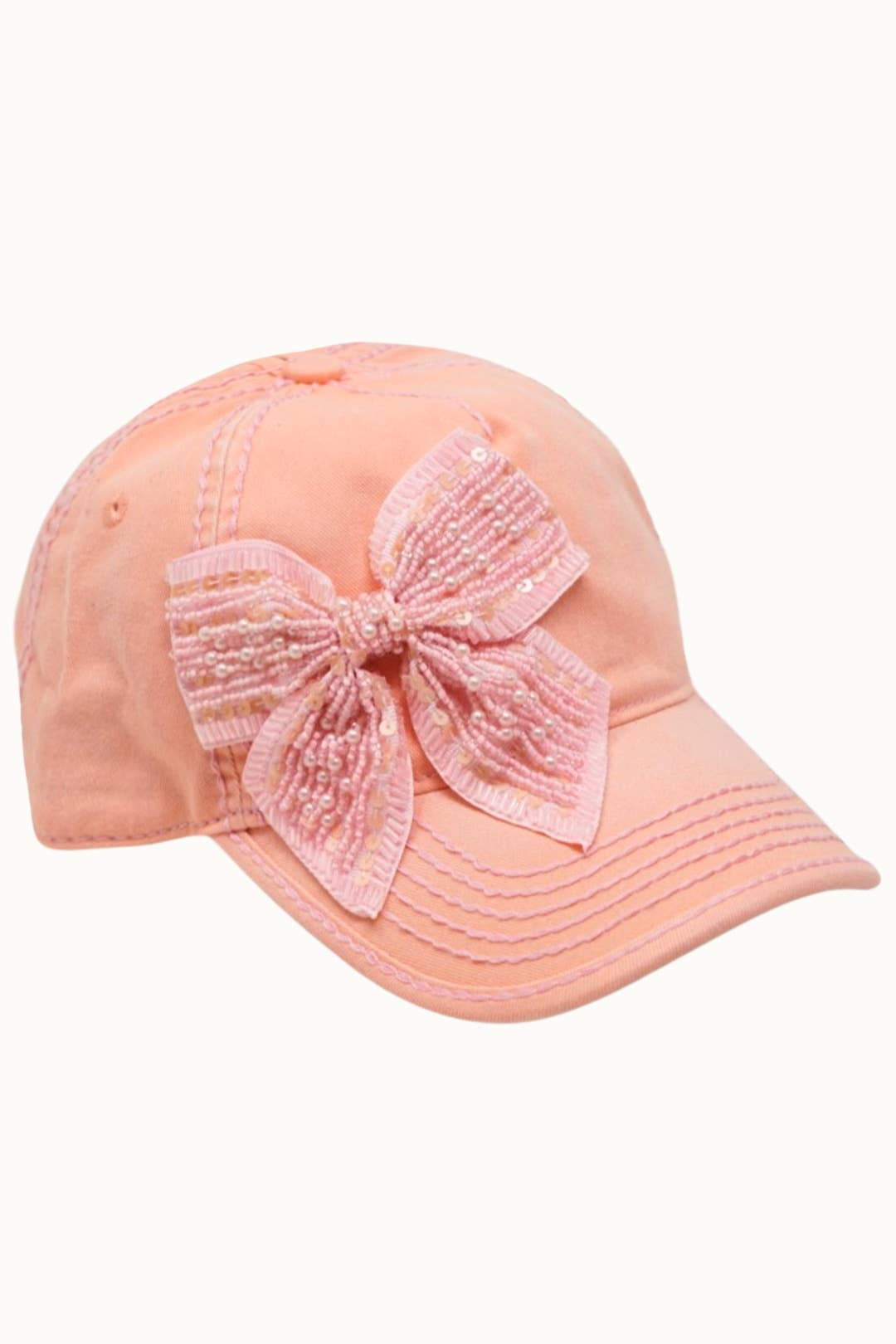 Olive & Pique – Engroshandel Kasket med hul til hestehale - Dame – Bejeweled Bow Pearl Bling Glitz Hestehale Kasket, Justerbar2