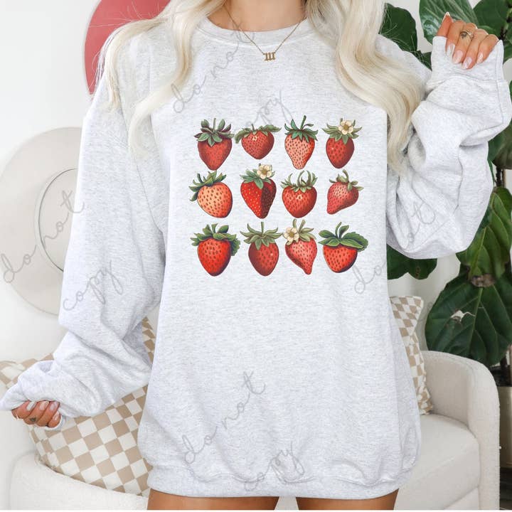 Strawberries, graphic tee, oversized graphic tee, gift for g for wholesale by The Babe Cave Co
