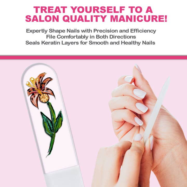 Classy Nail Files - Wholesale Nail File - Tiger Lily Flower Swarovski Hand Painted Crystal Nail File