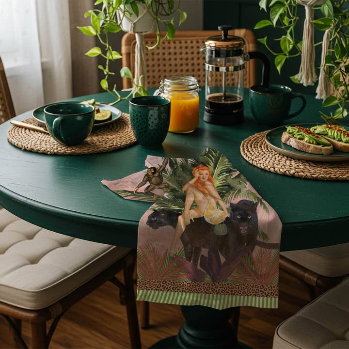 Queen K - Wholesale Tea towel - Jungle Walk Pink Wild Glamour 100% Linen Tea Towel7