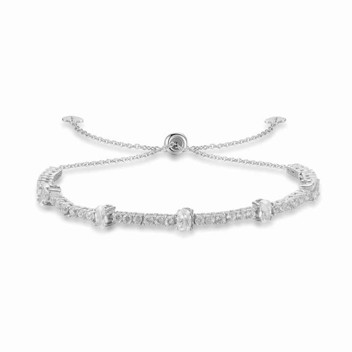 Bracelet ovale en argent sterling 925 avec zircon blanc naturel pour la vente par FCJ Jewelry LLC