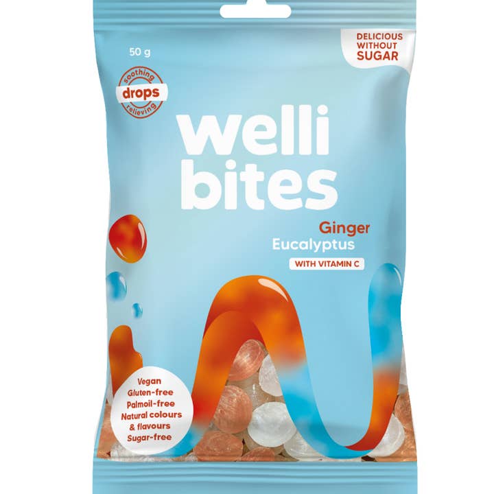 Wellibites - Wholesale Lozenges/Cough Drops - Wellibites Soothing Drops, Ginger & Eucalyptus