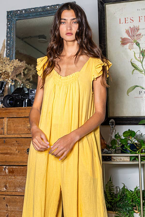 BUCKETLIST INC – wholesale Jumpsuit – Women's – R5281 Ruffled Sleeve Wide Leg Solid Gauze Jumpsuit22