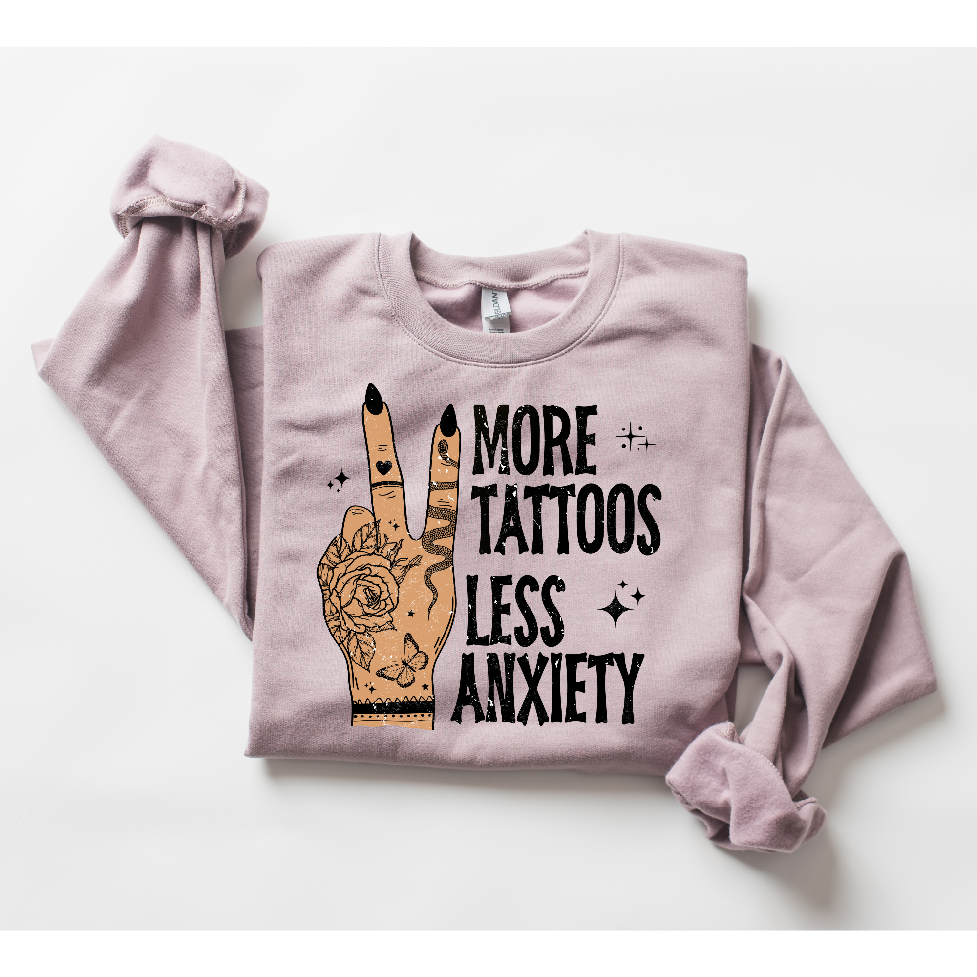 ZZ Threadz - Wholesale Graphic sweatshirt – Women’s - More Tattoos, Less Anxiety Mental Health Sweatshirt0