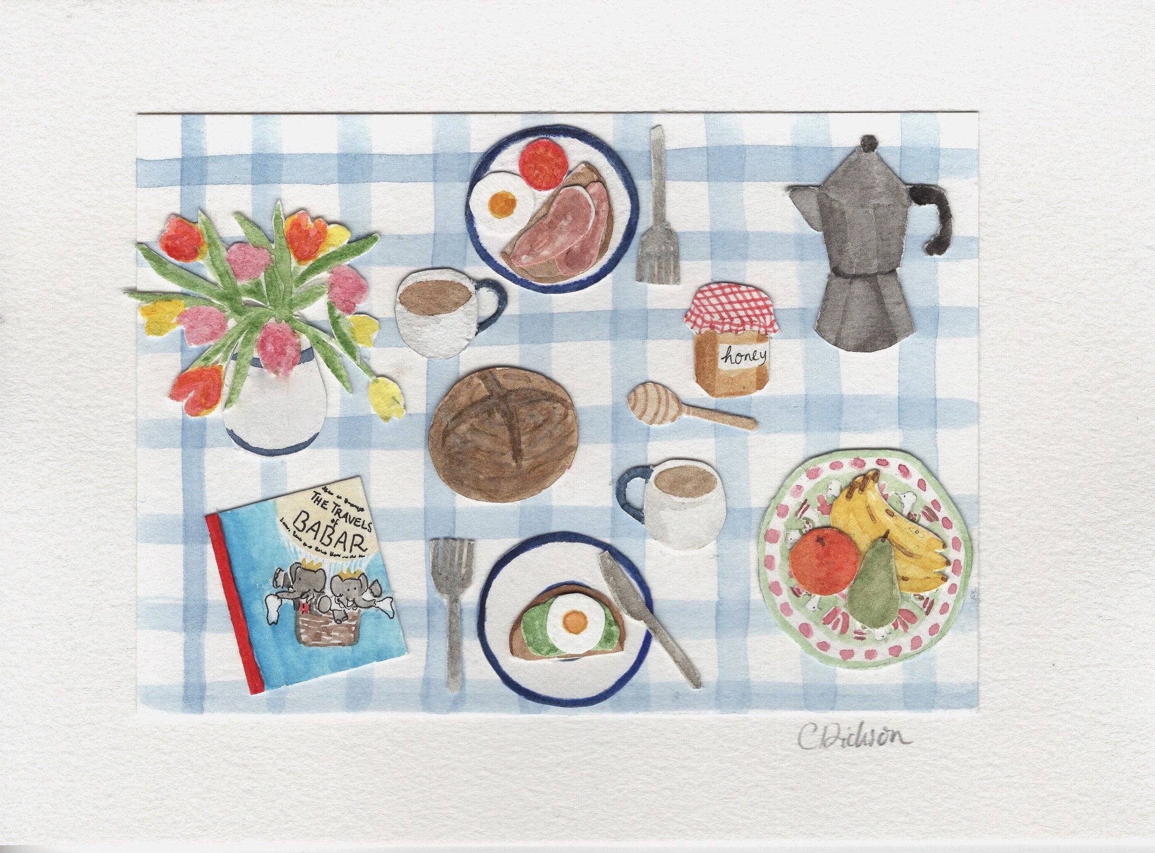 Mimi Dickson – Großhandel Grußkarten für den Alltag – Frühstück mit Babar, Grußkarte1