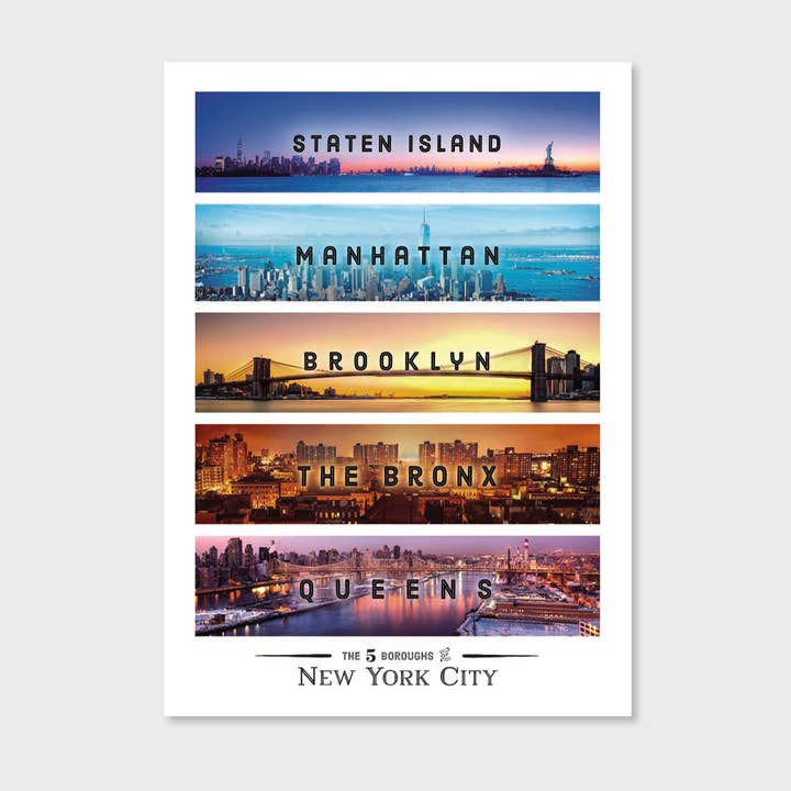 Postal de NYC - Os Cinco Distritos de Nova Iorque - 50 unid. por atacado de Blu Ink Press, Inc.
