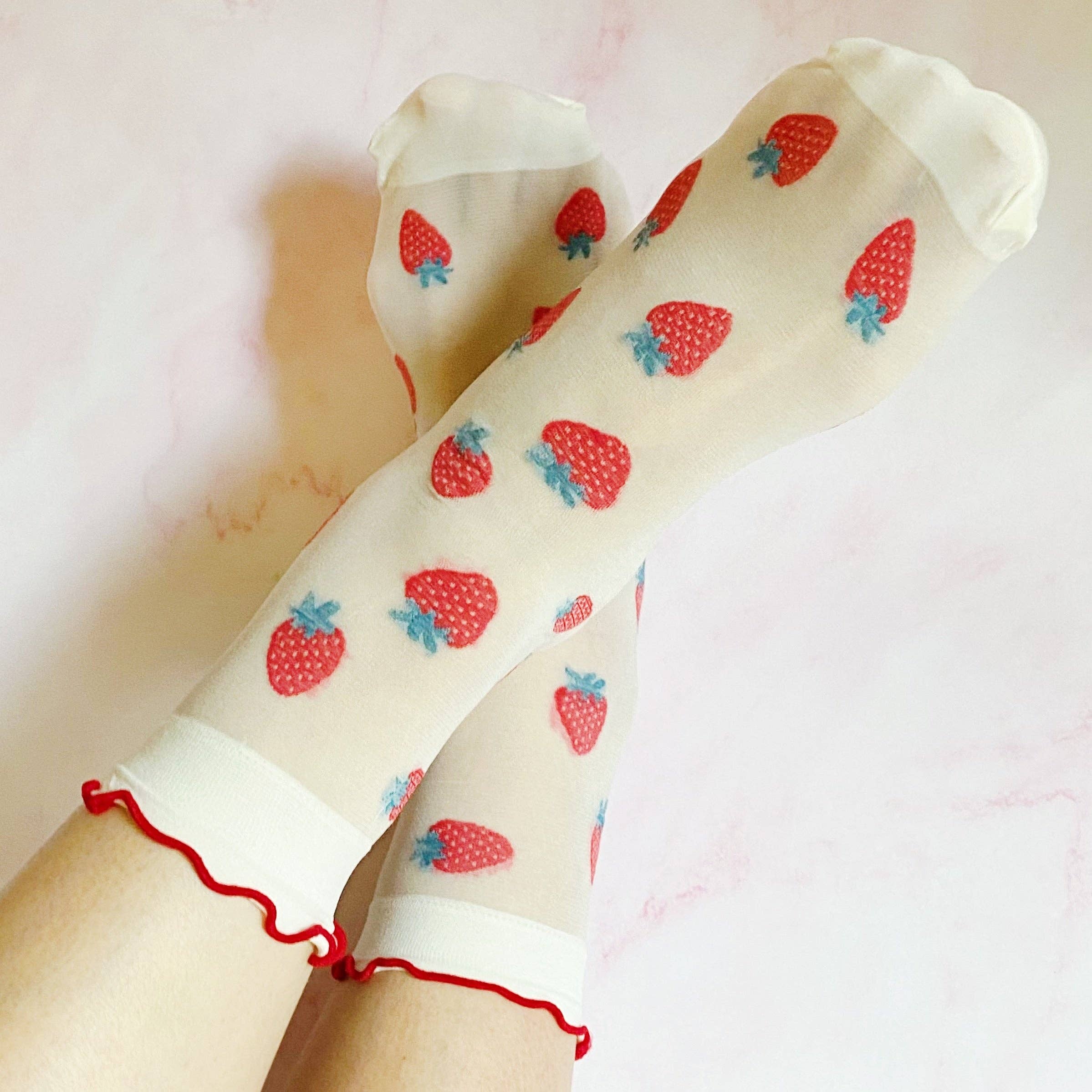 Ellison+Young - Wholesale Socks - Women's - Dots And Strawberries Sheer Socks Set Of 2 Pairs1