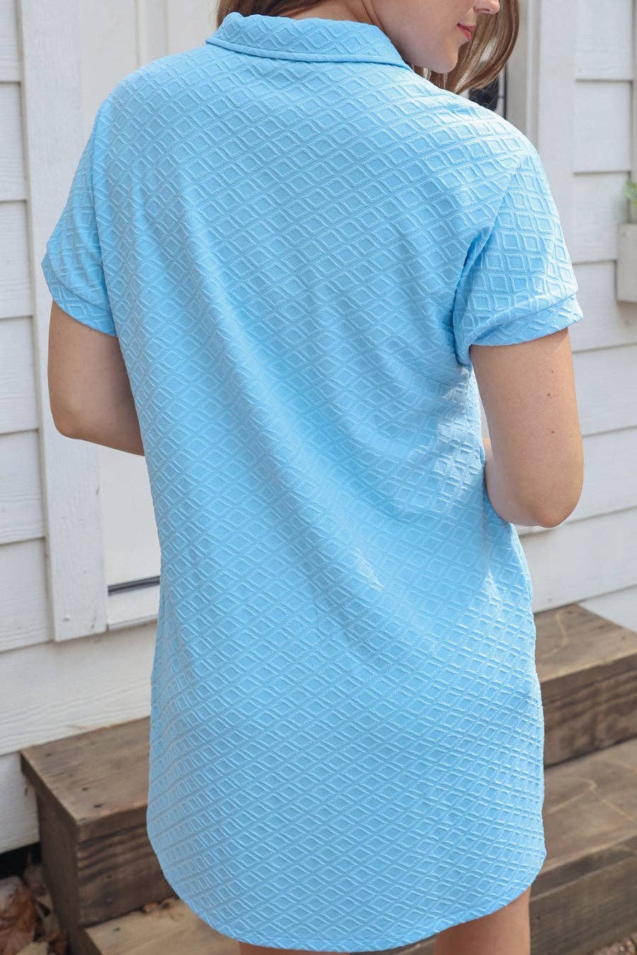 Ezra Textured Zipper Dress- Light Blue for wholesale on Faire3