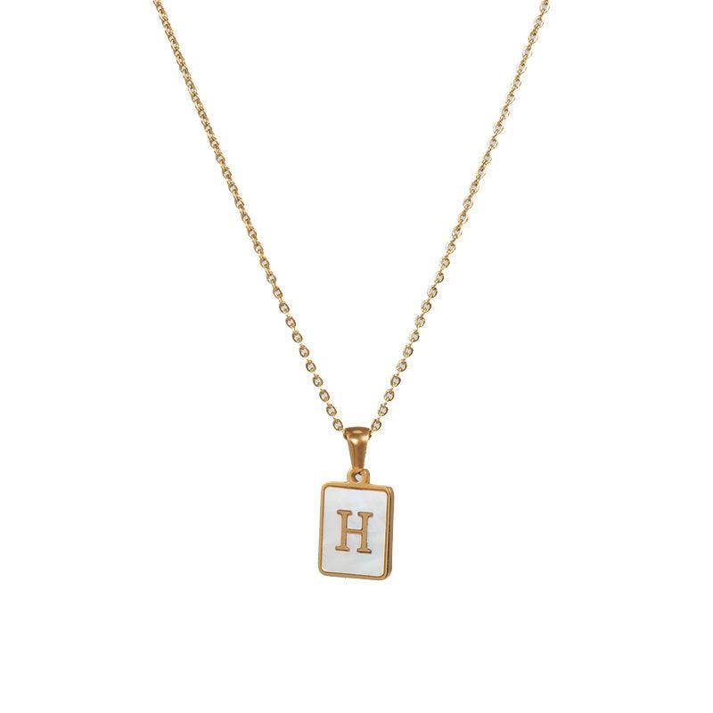 Mio Queena - Wholesale Pendant/Charm Necklace - Square Initial 18K Gold-plated Stainless Steel Necklace -FGS11