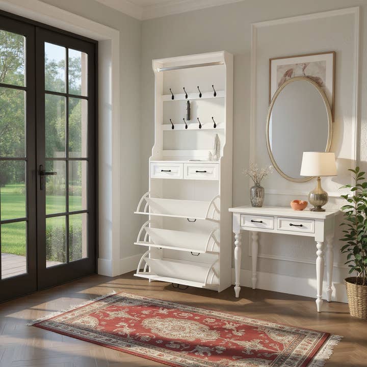 White Avenue Entryway Storage Shoe Cabinet with 2 Drawers for wholesale on Faire3