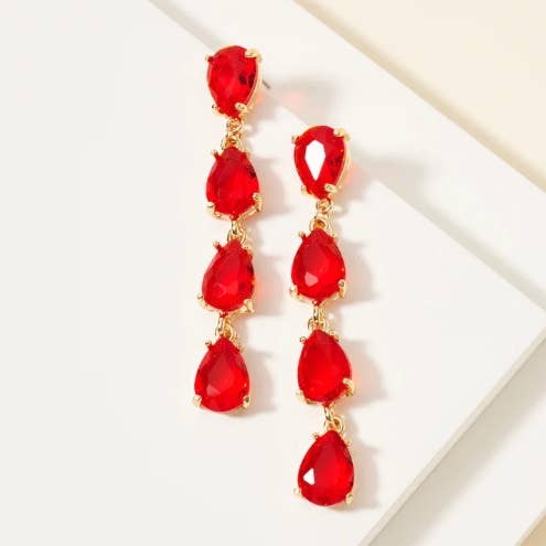 StarryNYC - Wholesale Dangle Earrings - Glass Stone Teardrop 4 Link Iridescent Crystal Earrings9