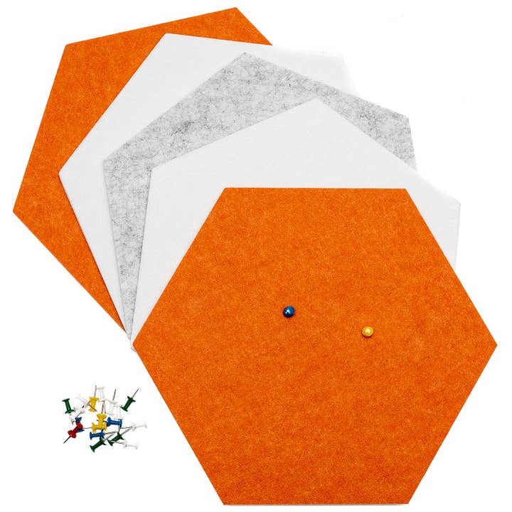Self-adhesive felt message board (set of 5) - Hexagon/orange for wholesale by Funky Felt