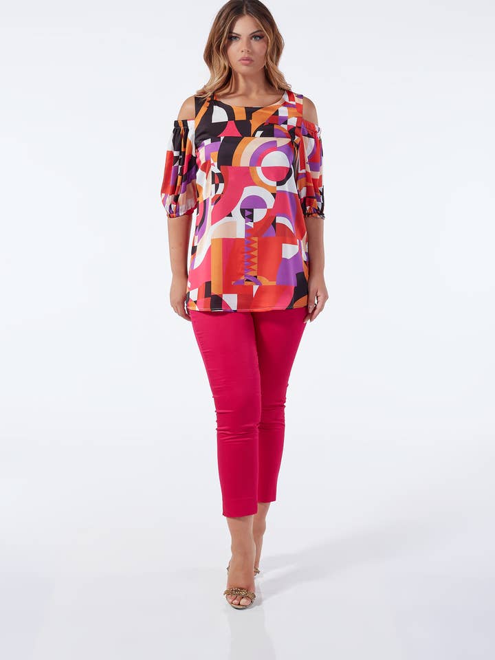 Casacca in raso leggero fantasia geometrica per la vendita all'ingrosso da parte di Oltretempo