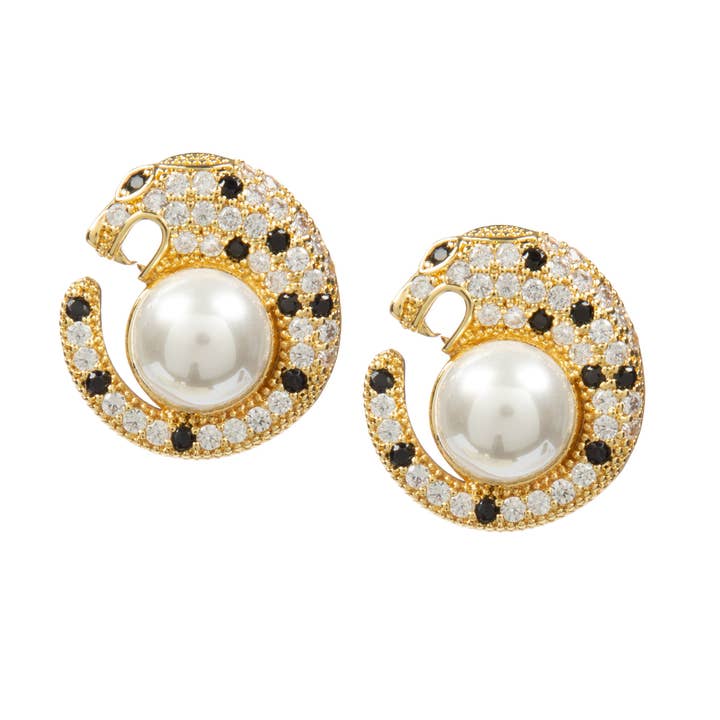 Ole - Wholesale Stud/post earrings - Leopard Glass pear Beads Cubic Zirconia Earrings E8683