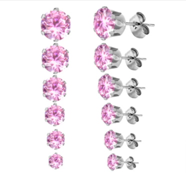 Daemon srls - Wholesale Sieradenset - Set van 6 paar roestvrijstalen oorknopjes met kubieke zirkonia – 12 stuks, 8 kleurvarianten8