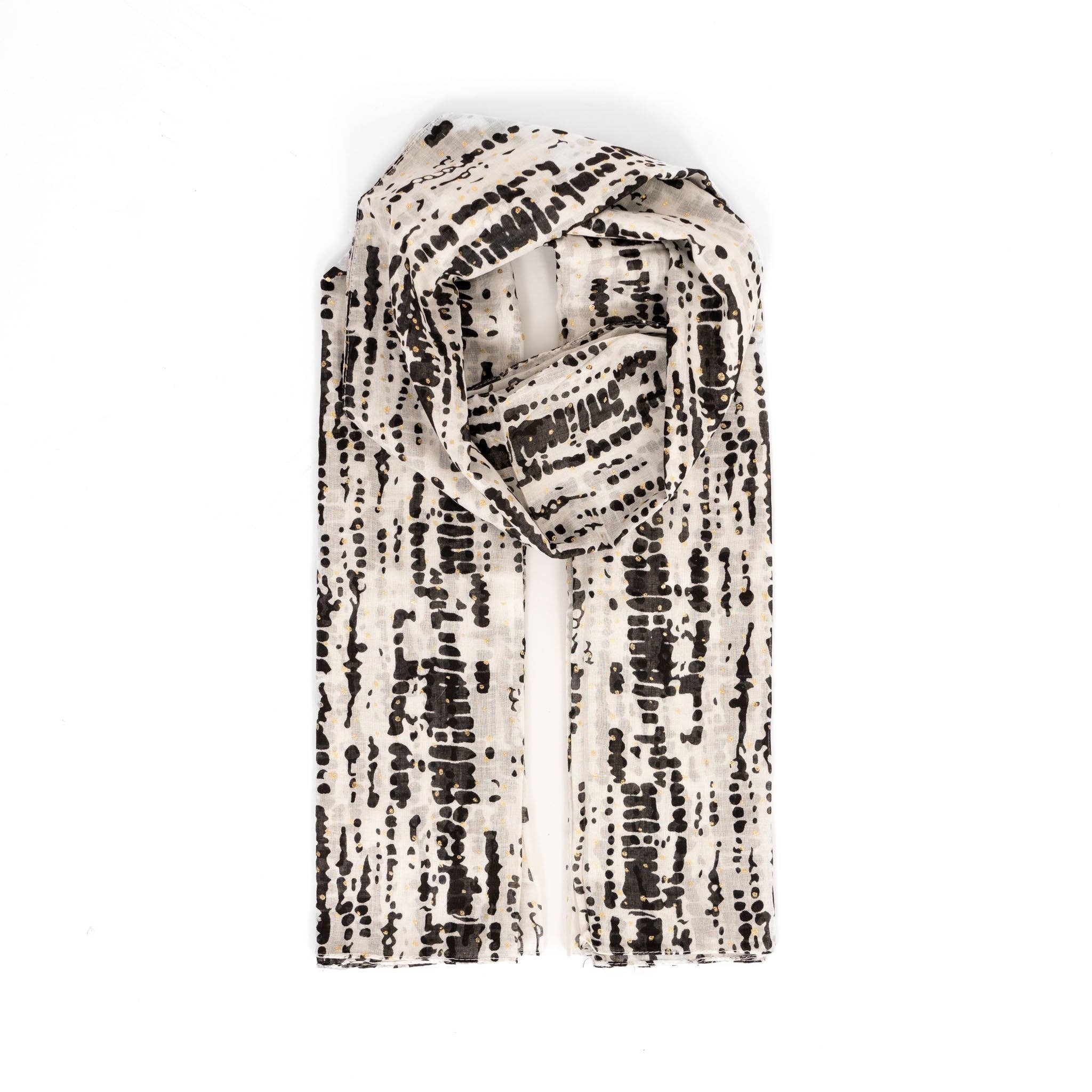 Sarta Accessories – wholesale Scarf – Women's – Soraya Lightweight Cotton Scarf - Black/White, Tie Dye