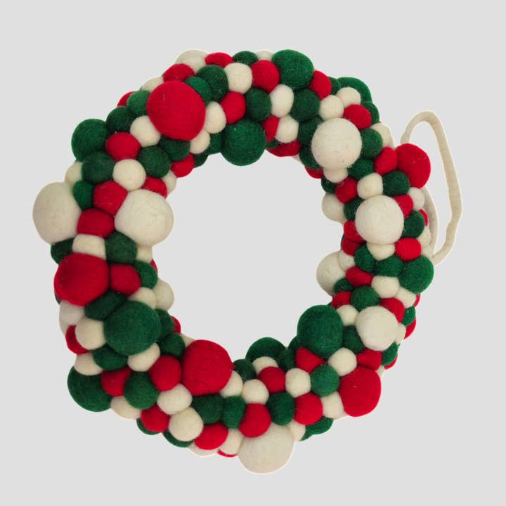 Feltiful - Wholesale Wreath - Door Hanging Multi Felt Ball Wreath 14 Inches