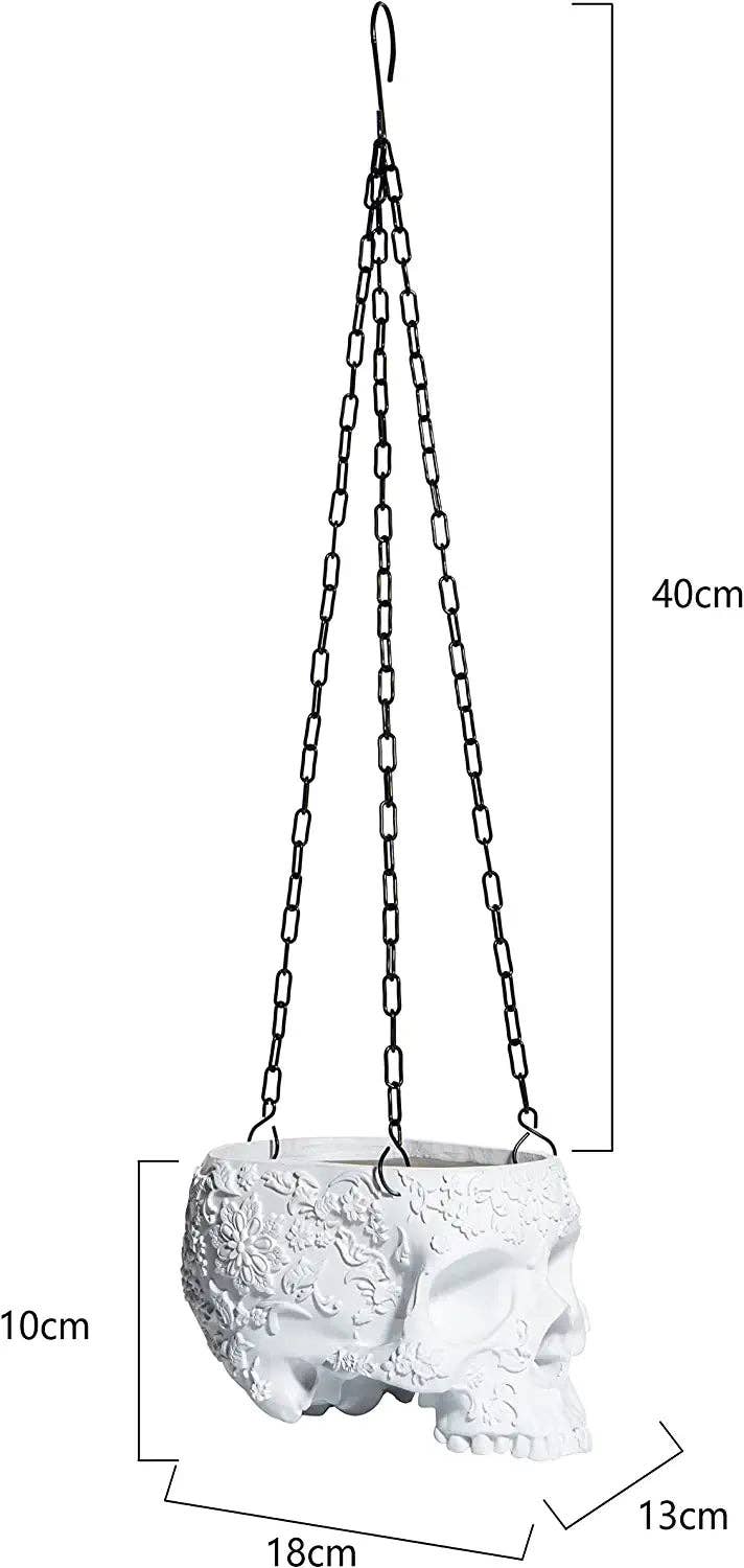 The Wine Savant /  Khen Glassware - Venta al por mayor Macetas colgantes - Maceta colgante con forma de calavera, diseño de esqueleto, blanca, para Halloween, otoño3