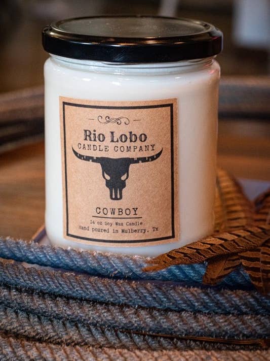14oz Soy Candle- Cowboy for wholesale by Rio Lobo Candle Company