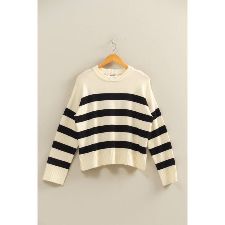 Double Zero - Wholesale Knit Sweater - Women's - Striped Crew Neck Sweater