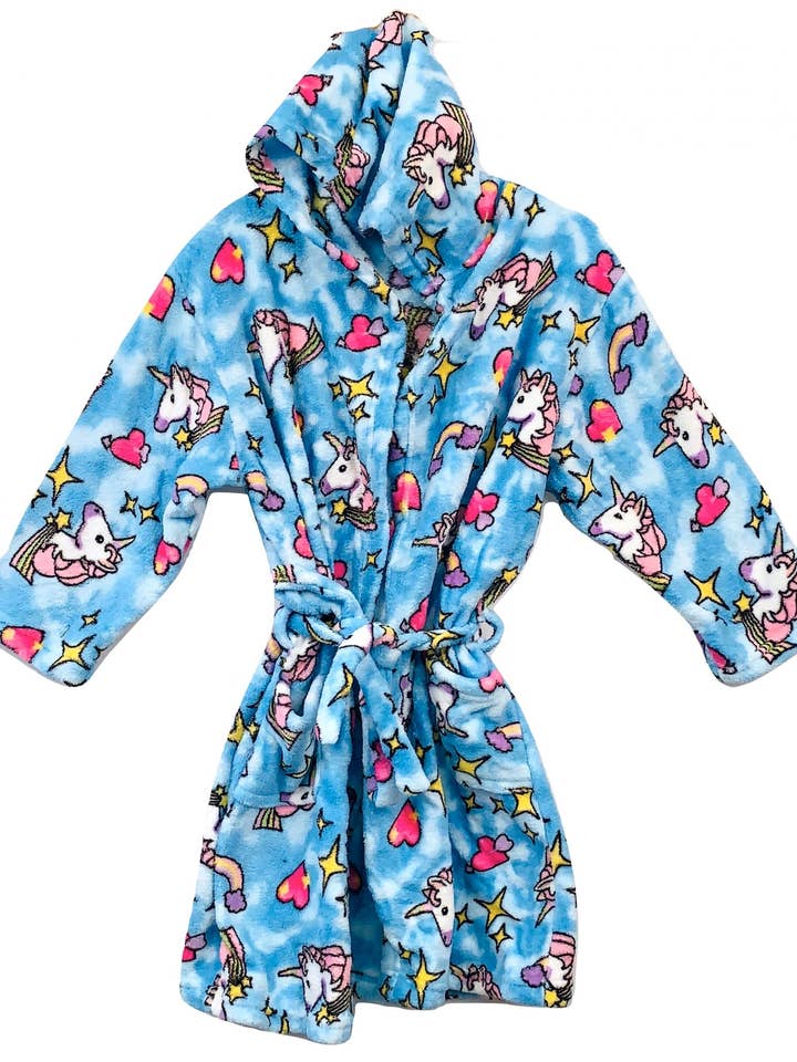 Fuzzy Blue Unicorns Robe for wholesale by Made With Love & Kisses