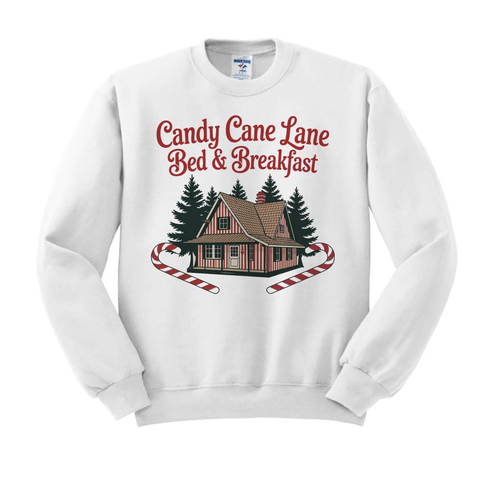 DaisyChainDesignCo - Vente Sweat-shirt à imprimés – femme - Sweat-shirt de Noël à col rond Candy Cane Lane5