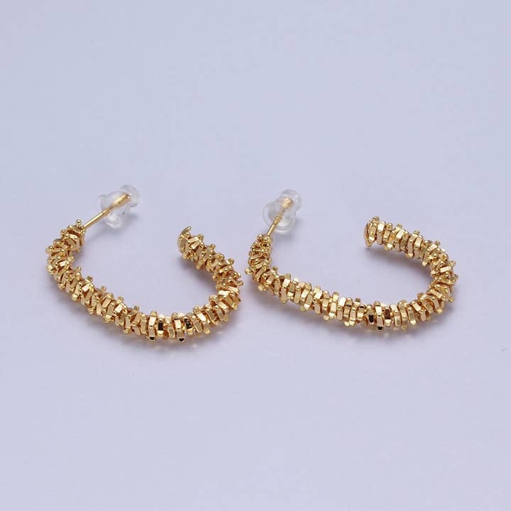 Gold Oval Hoop Modern Textured Hoop Earrings AE-538 for wholesale by Aim Eternal