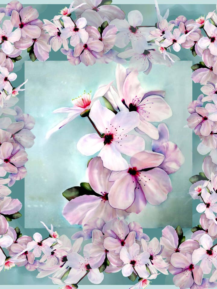 Foulard carré Wild Rag - Bandana fleurs de cerisier - Sergé de soie pour la vente par Silk Squirrel