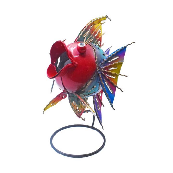 Pesce palla in metallo con bocca rossa 16x13x19 cm per la vendita all'ingrosso da parte di Shared Earth