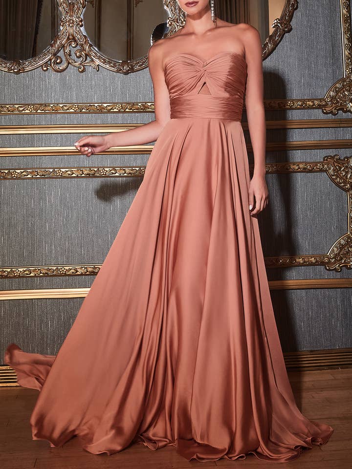 Ladivine by Cinderella Divine - Wholesale Gown - Women's - STRAPLESS A-LINE SATIN KEYHOLE DRESS