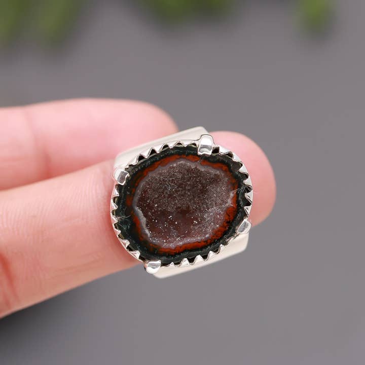 AG 925 JEWELLERY - Wholesale Cocktail/Statement Ring - 925 Silver Raw Geode Druzy Statement Ring2