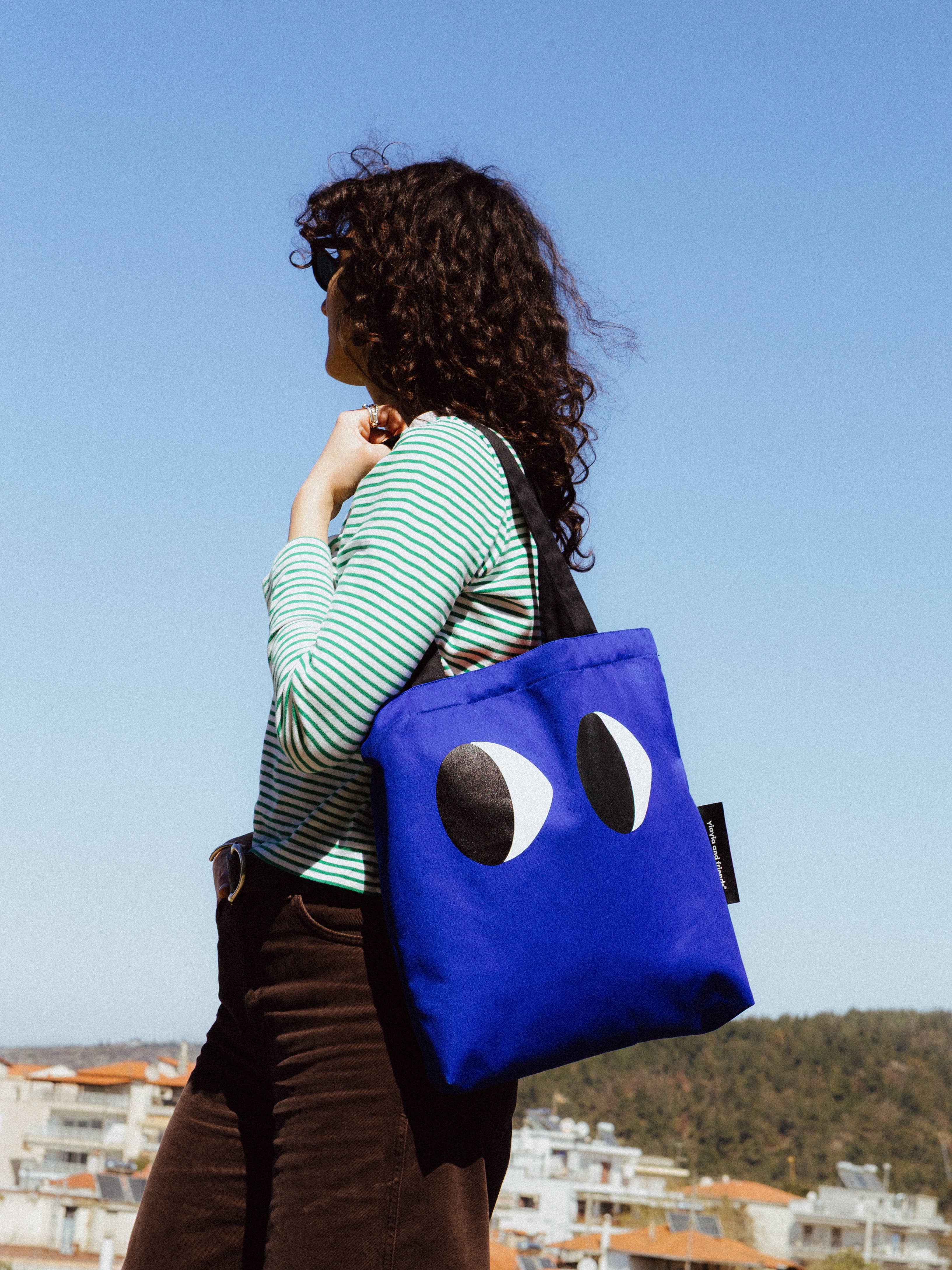 yiayia and friends - Vendita all'ingrosso Borsa tote - Donna - Borsa tote blu con occhi yiayia3