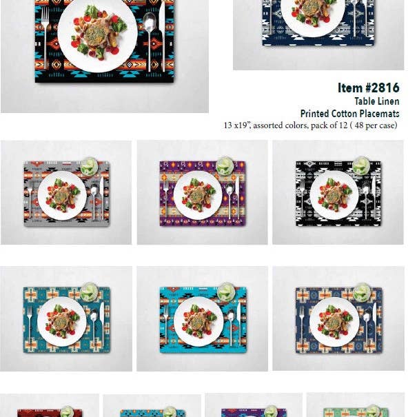 Assorted Colors Printed Placemats, Pack of 12 for wholesale by Silicon Valley Textiles, Inc