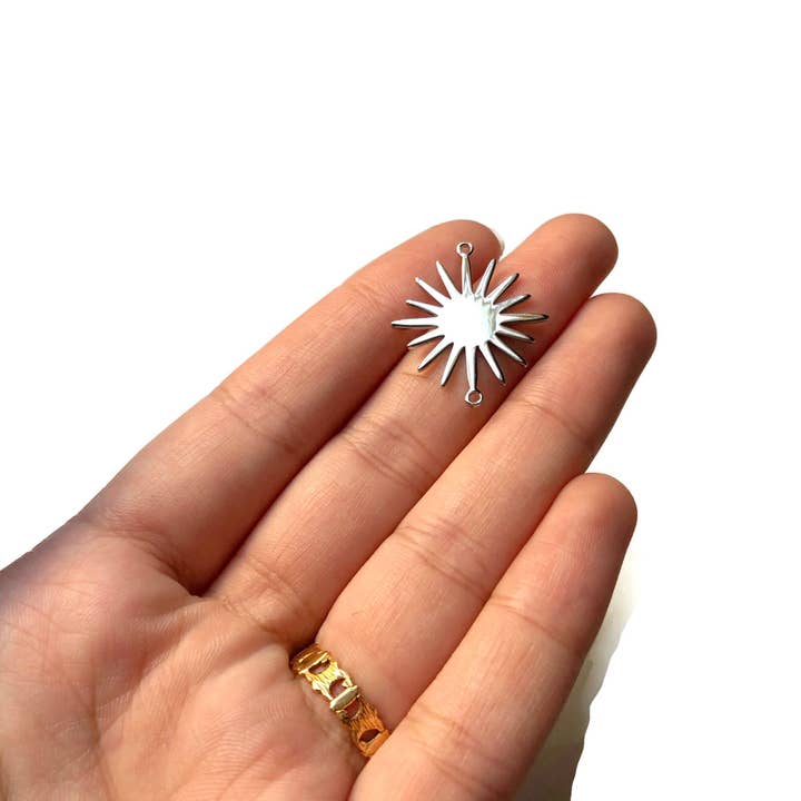 6-30 Pcs+ 27 x 26mm - Silver Brass Sunburst Connector - Sun for wholesale by Crafters Resort