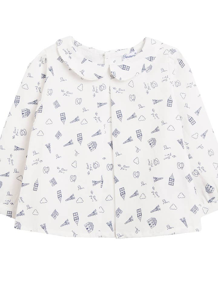 Witte meisjesblouse met print voor wholesale door Newness Kids