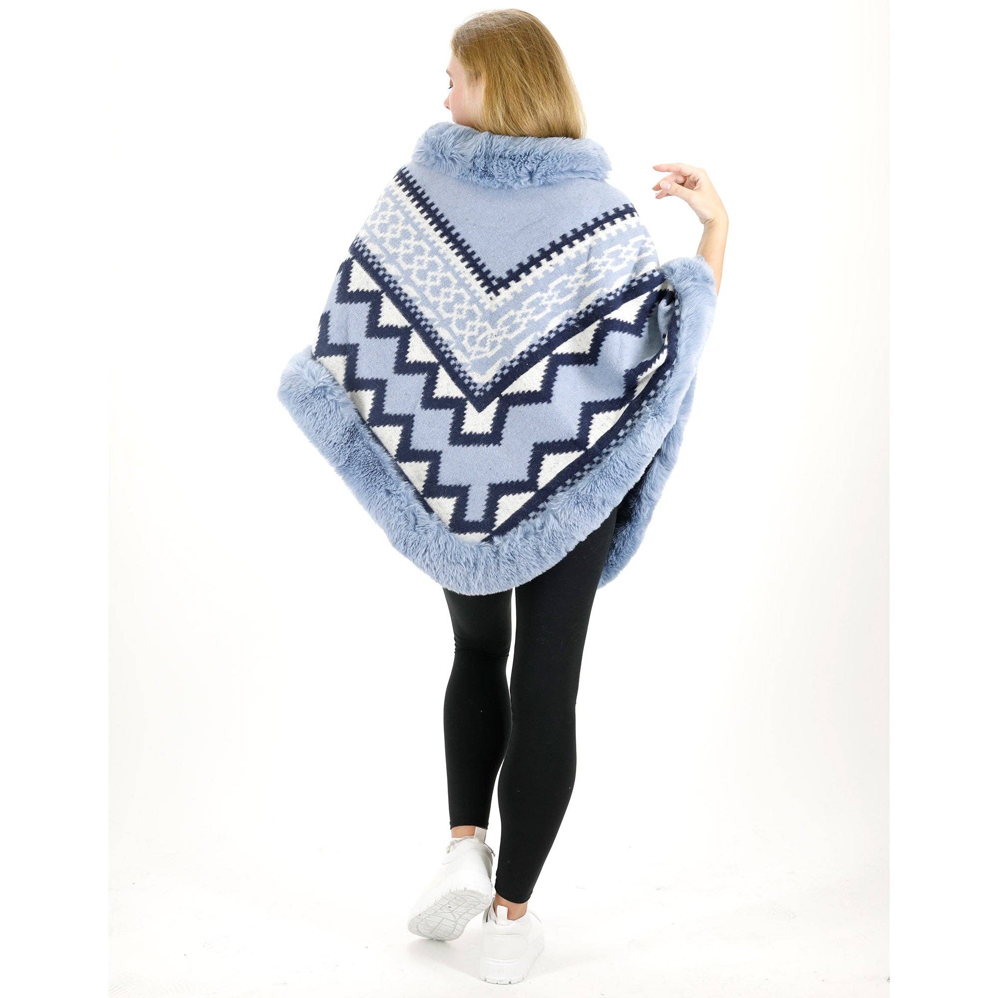 ASSORTED Zig Zag Pattern Faux Fur Poncho P4030 (12PC) for wholesale on Faire11