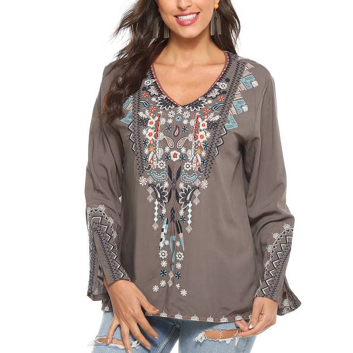 Cotton plus-size style embroidered blouse for wholesale by Lily Clothing