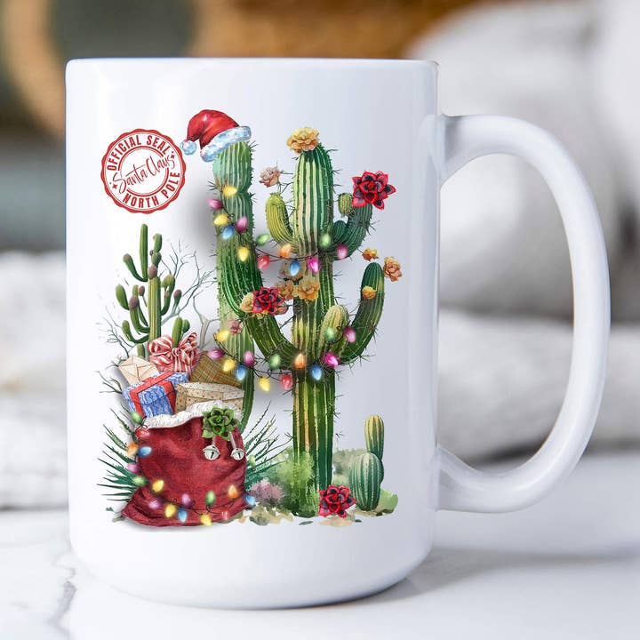 Christmas Santa Saguaro Cactus Western Coffee Mug for wholesale by Avery Lane Gifts