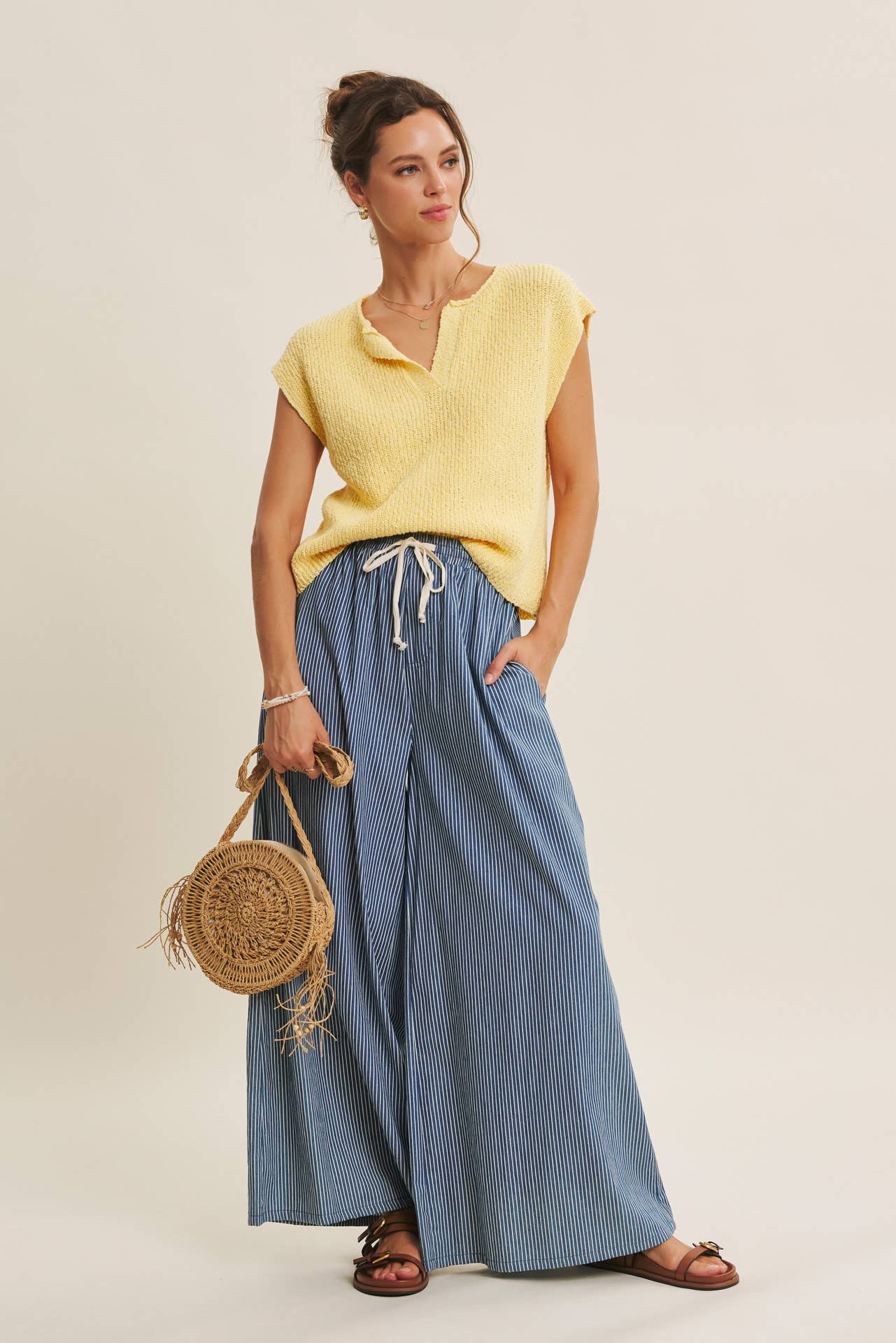 in february - Wholesale Knit Sweater - Women's - RELAXED FIT SLUB KNIT SWEATER TOP WITH SPLIT NECK14